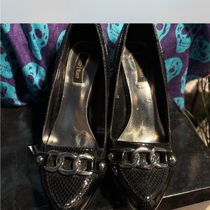 White House Black Market Black Heels with Silver Chain